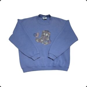 Vintage Lee Heavyweight Sweatshirt Large Blue Rabbit Bunny Patriotic 90s